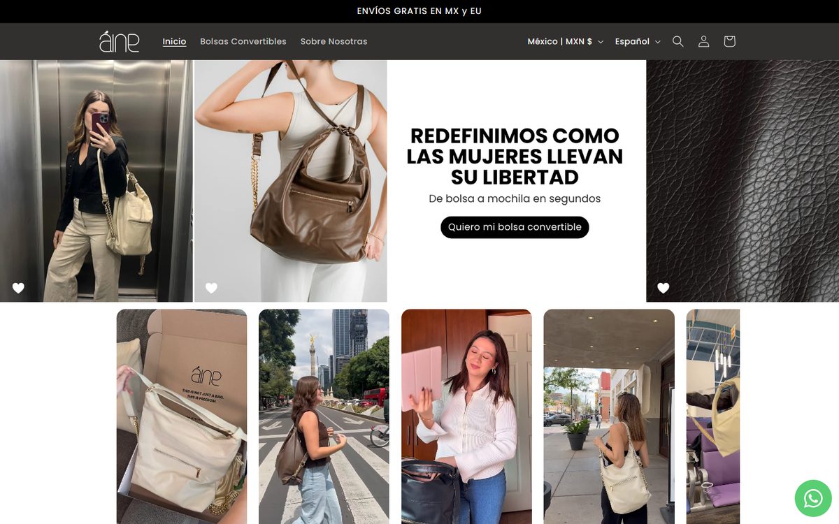 Áine Store homepage